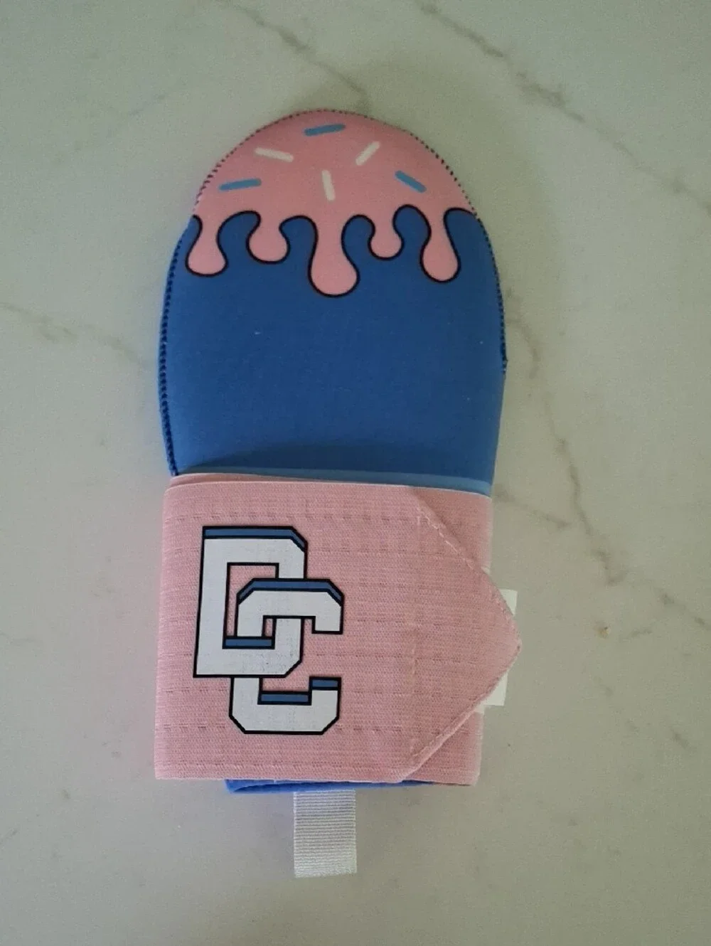 Kids Pink & Blue Oven Mitt with Decorative Logo - Fun Drip Design